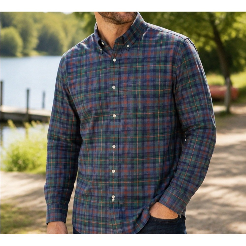 Mizzen + Main XL City Flannel Button Down Shirt Mens Trim Fit Plaid Performance